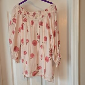 Lightweight Off-Shoulder Floral Tunic - Pink
